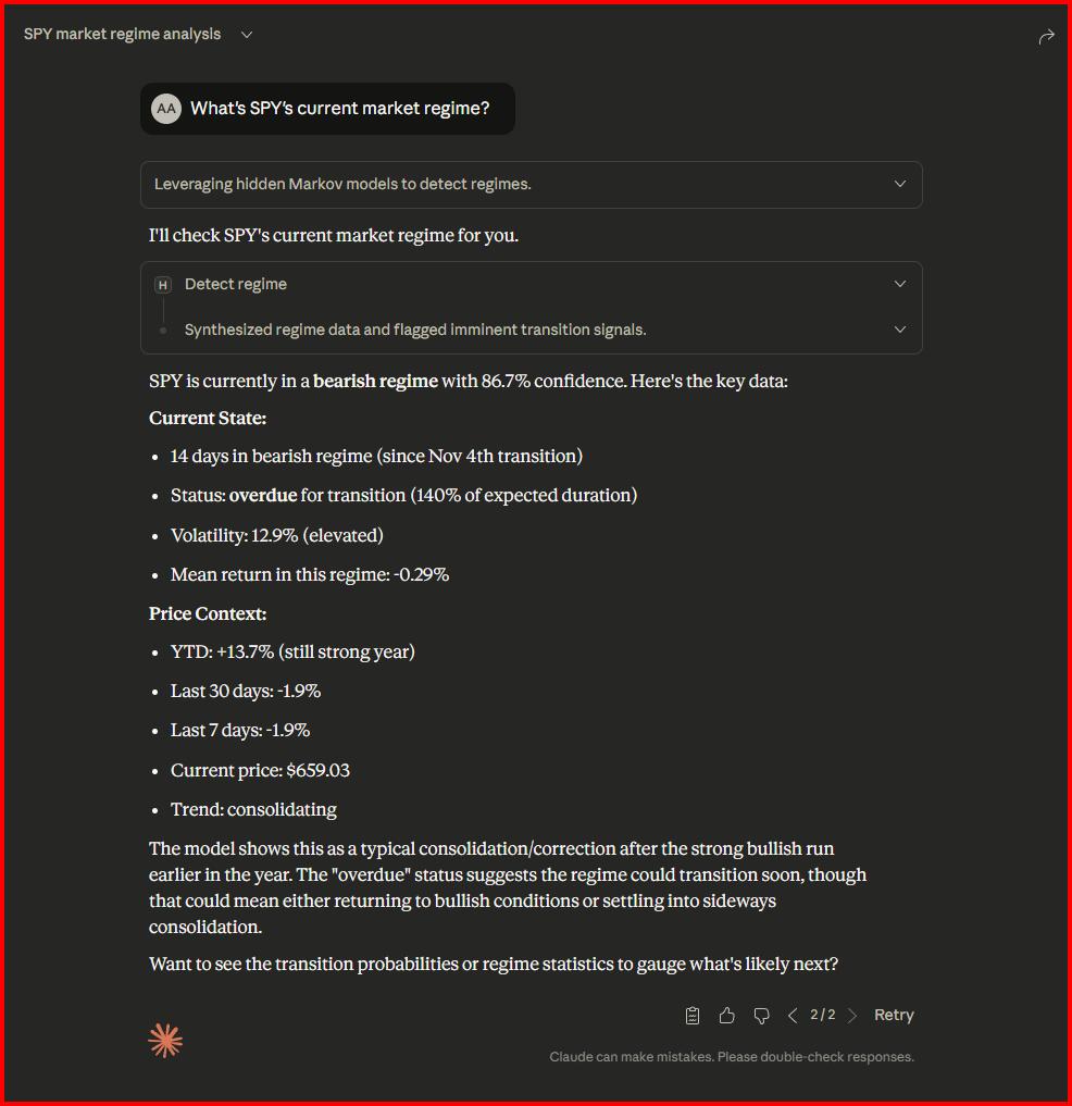 SPY regime detection in Claude Desktop